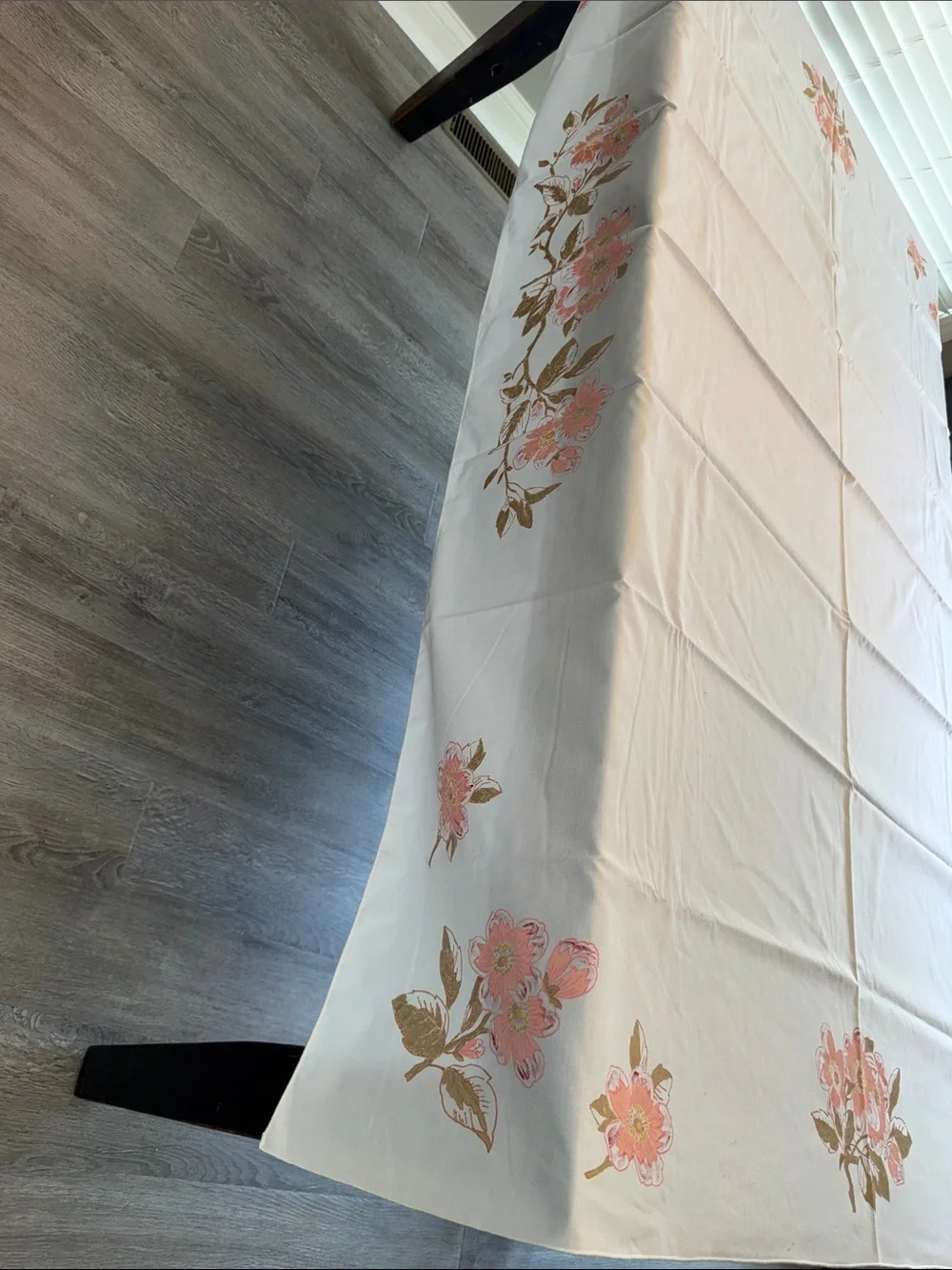 Vintage rectangle tablecloth coral peach pink flowers cottagecore sweet coquette